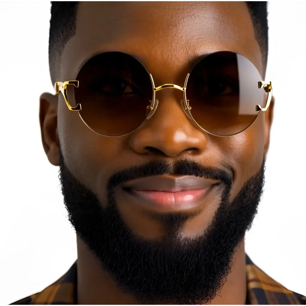 Sunglasses Classic UV400 Protection Gold‎ Frameless Retro Shades Circle Lentes